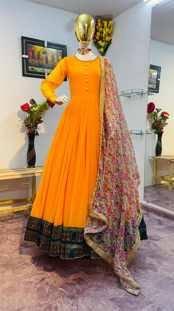 Designer Gown Kurti with Bottom and Dupatta – Royskart
