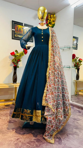 Party Wear Designer Georgette long frock Gown Dress with Dupatta for Women