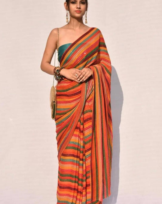 Party Wear Designer Latest Sequence Work Printed Saree For Women