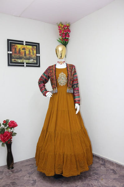 Party Wear Yellow Designer Long Gown with Koti