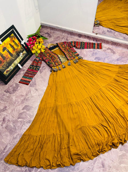 Party Wear Yellow Designer Long Gown with Koti