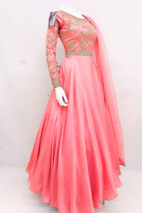 Party Wear Peach Color Designer Long Flair Gown
