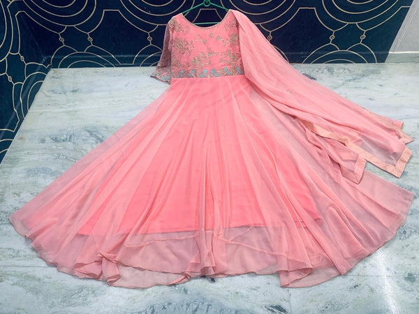 Party Wear Peach Color Designer Long Flair Gown