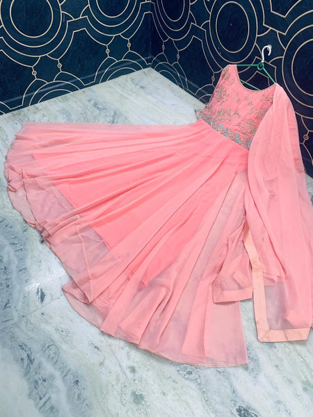 Party Wear Peach Color Designer Long Flair Gown