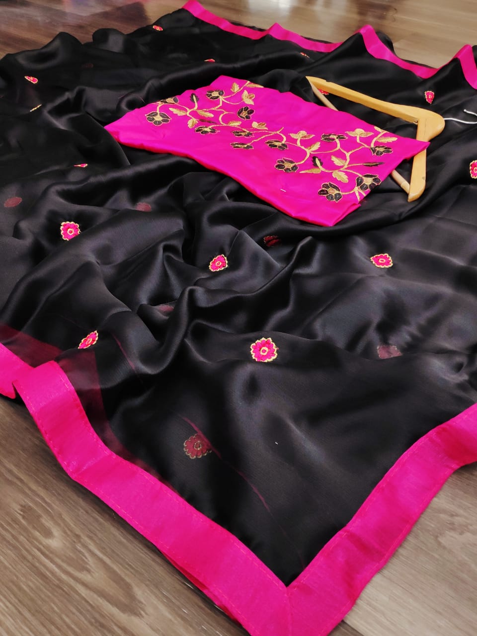 Black Color Lovely Embroidered Sana Silk Saree