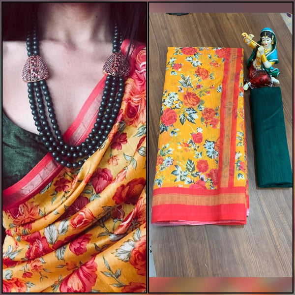 Printed Designer Linen Saree For Women