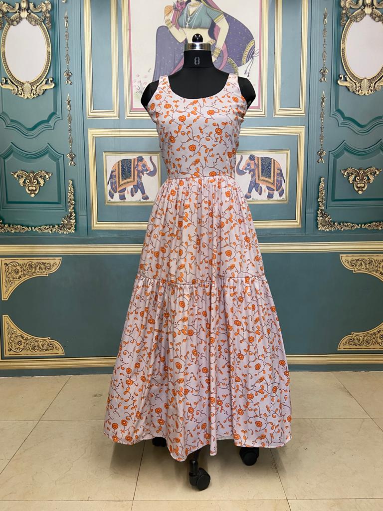 Printed Long Frock Maxi Gown Dress For Women