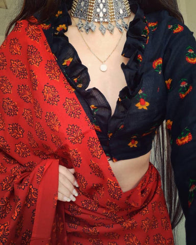 breathtaking Printed Cotton Linen Saree With Blouse