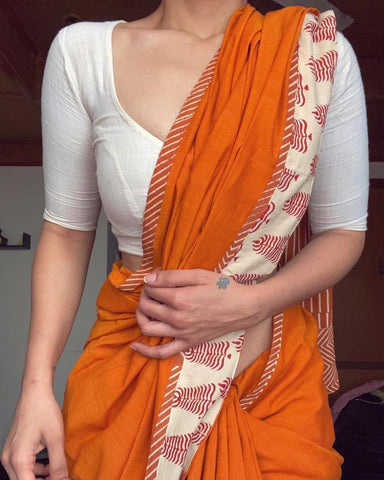 shattering Printed Cotton Linen Saree With Blouse
