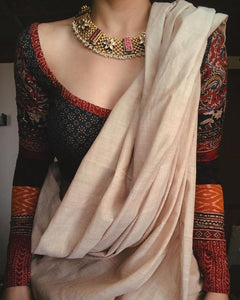 sensational Printed Cotton Linen Saree With Blouse