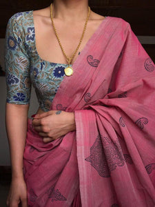 spectacular Printed Cotton Linen Saree With Blouse