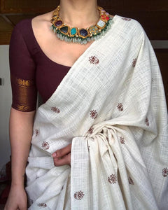extraordinary Printed Cotton Linen Saree With Blouse