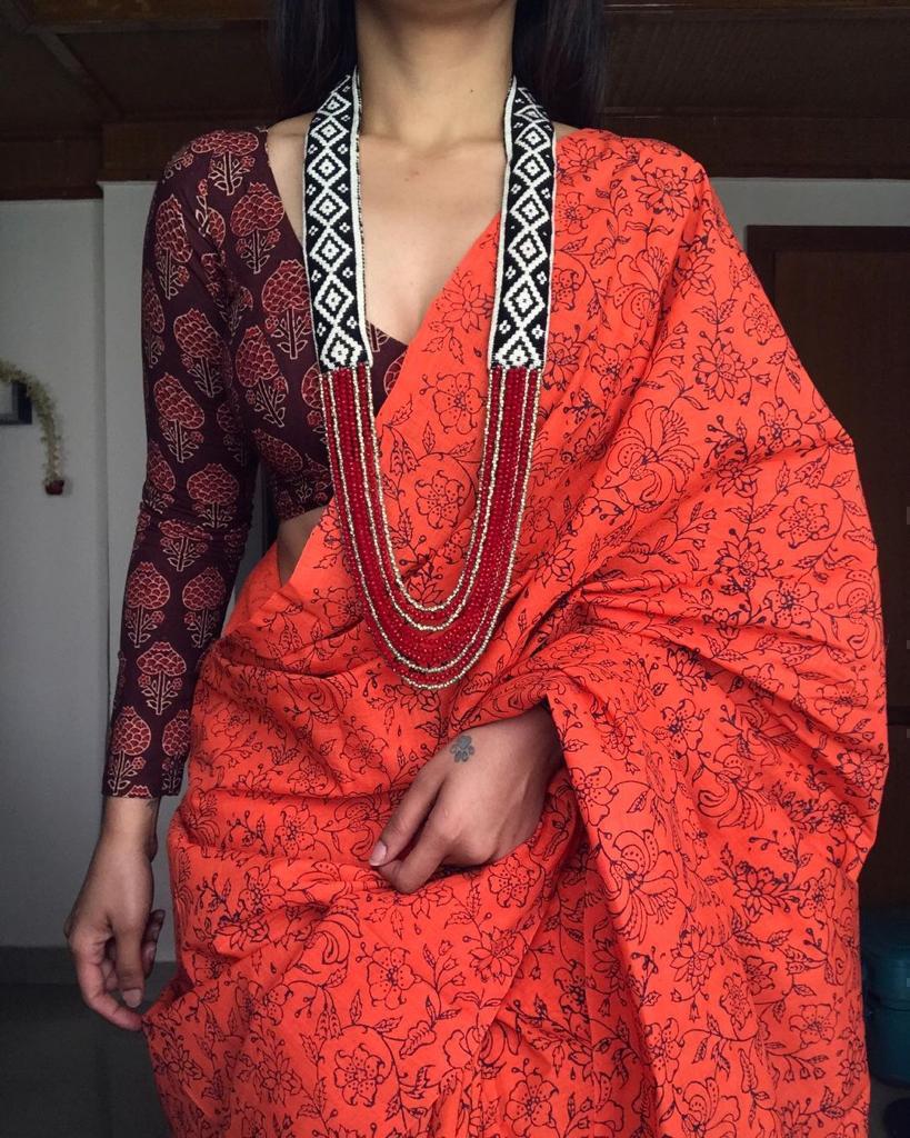 wonderful Printed Cotton Linen Saree With Blouse