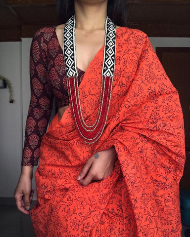 wonderful Printed Cotton Linen Saree With Blouse