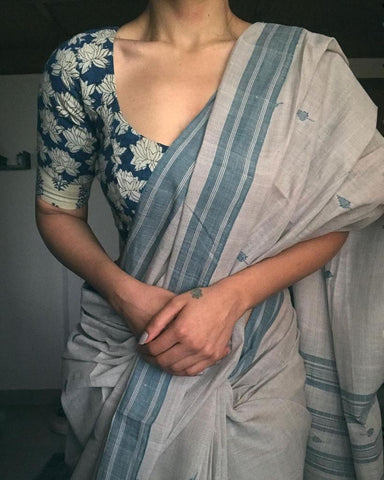 thrilling Printed Cotton Linen Saree With Blouse