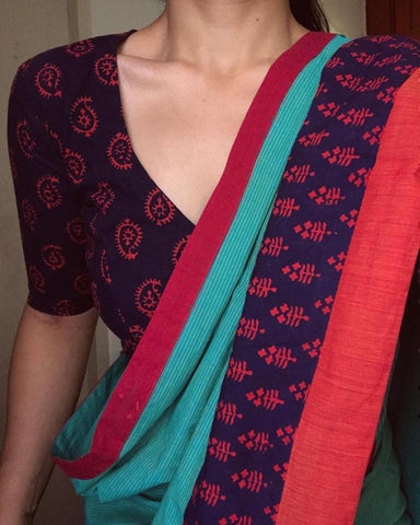 mind-blowing Printed Cotton Linen Saree With Blouse