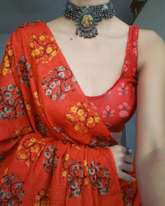 staggering Printed Cotton Linen Saree With Blouse