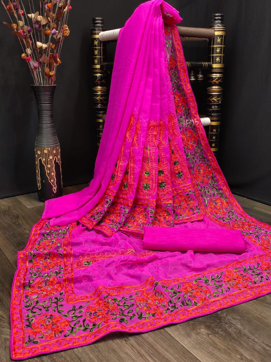 Kashmiri Embroidered Latest Designer Saree with Blouse