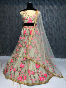 White & Pink Colored Designer Semi Stitched Net Lehenga Choli For Women
