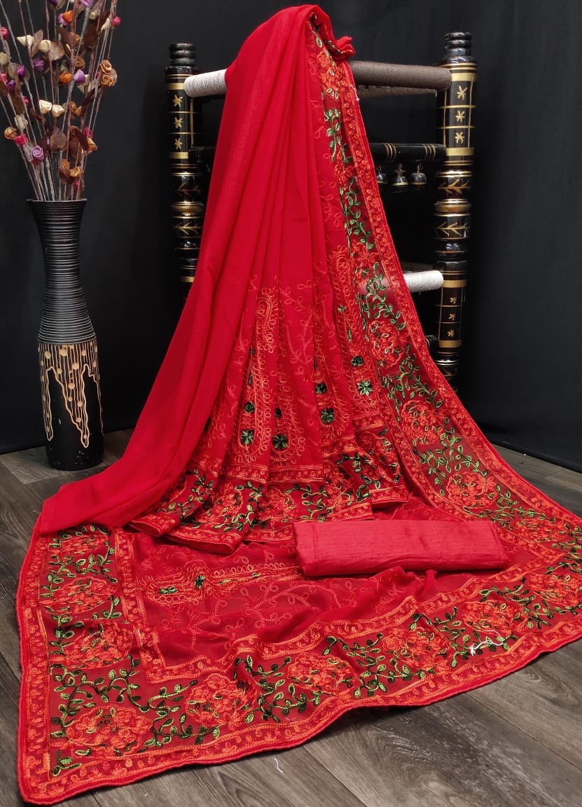 Kashmiri Embroidered Latest Designer Saree with Blouse
