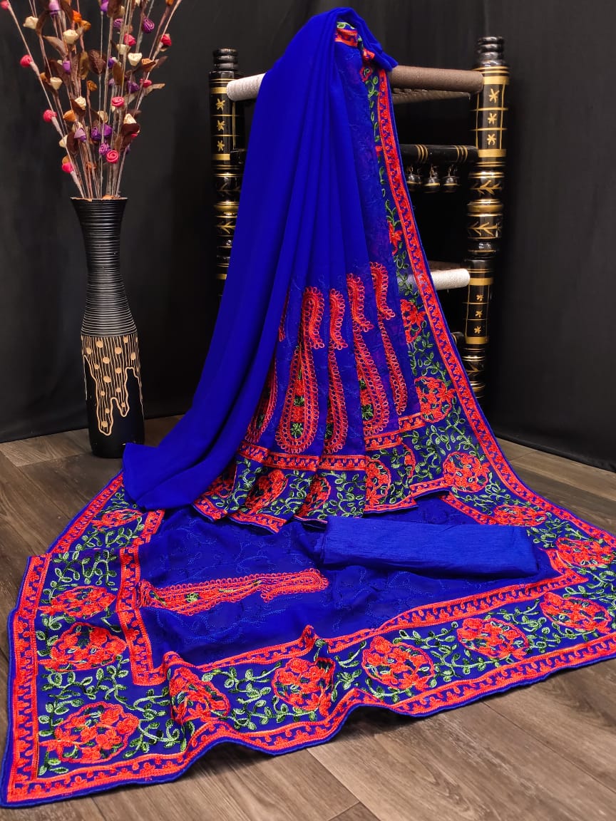 Kashmiri Embroidered Latest Designer Saree with Blouse
