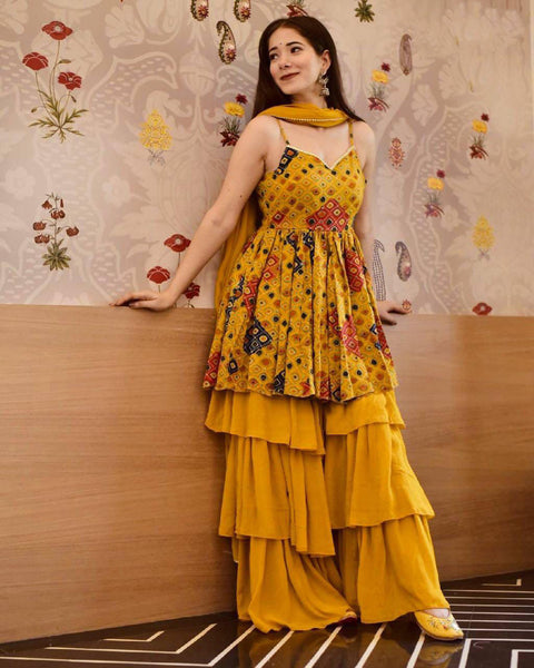 Rayon Designer Sharara Suit Set For Women