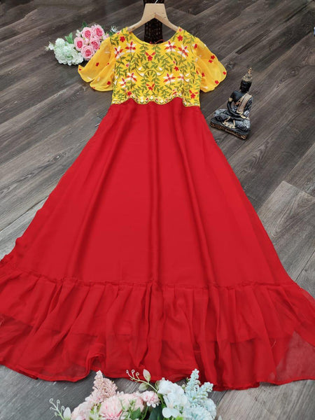 Fantastic Red Color Georgette Maxi Long Gown Dress For Women