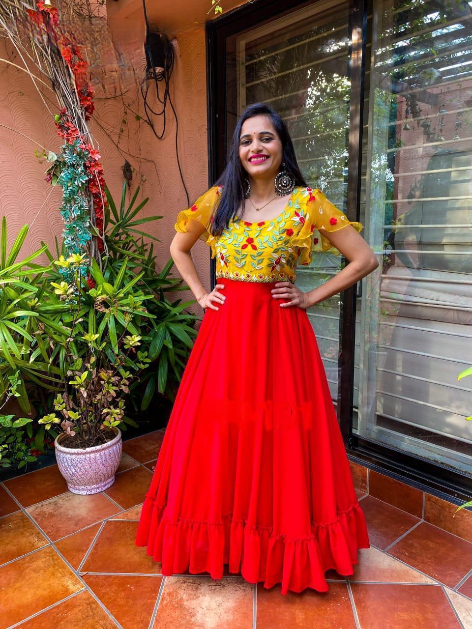 Fantastic Red Color Georgette Maxi Long Gown Dress For Women