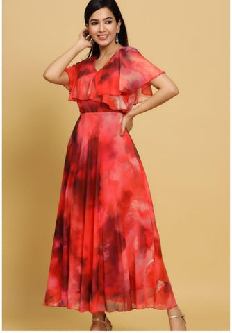 Red Color Designer Maxi Long Dress For Party Wear