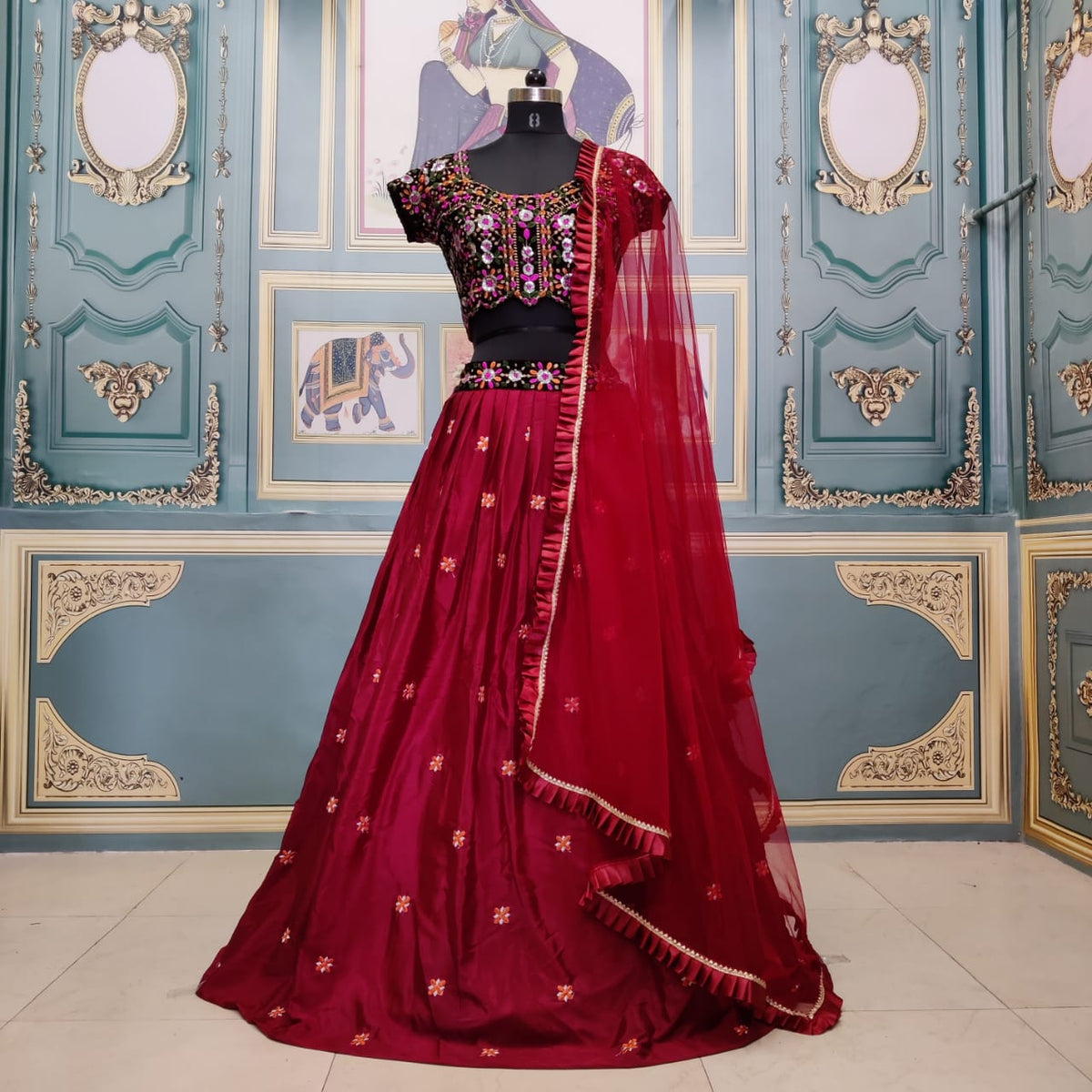 Exclusive Designer Maroon Color Embroidered Lehenga