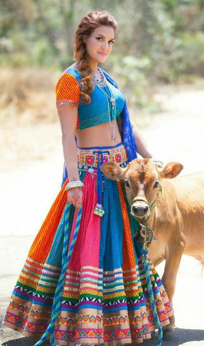 Marvellous Multi Color Digital Printed Silk Mirror Work Lehenga Choli With Net Dupatta