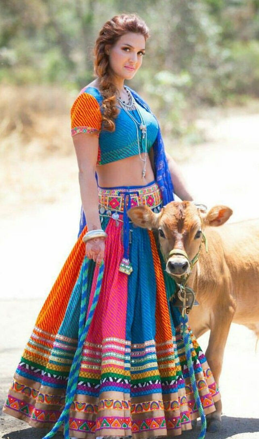 Marvellous Multi Color Digital Printed Silk Mirror Work Lehenga Choli With Net Dupatta