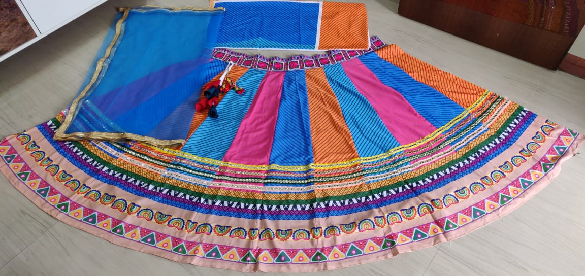 Marvellous Multi Color Digital Printed Silk Mirror Work Lehenga Choli With Net Dupatta