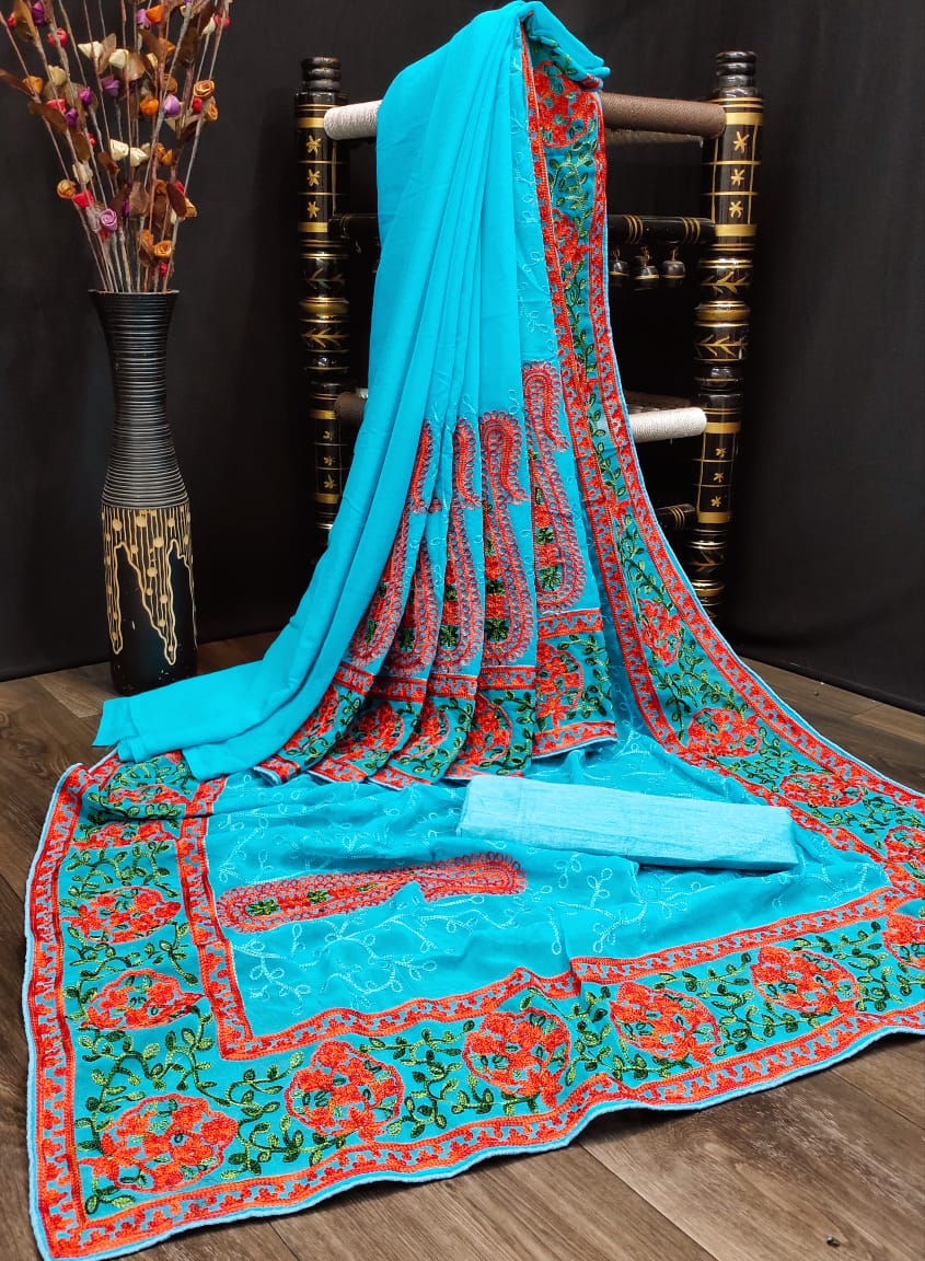 Kashmiri Embroidered Latest Designer Saree with Blouse