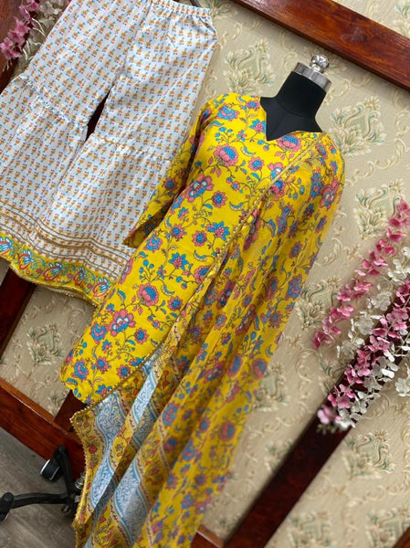 Tremendous Yellow Color Printed Plazo Suit Set For Women