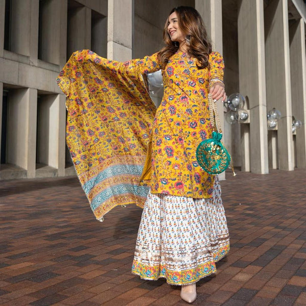 Tremendous Yellow Color Printed Plazo Suit Set For Women