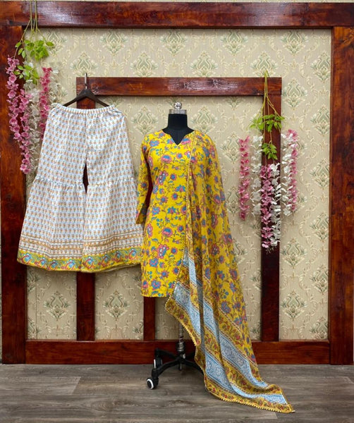 Tremendous Yellow Color Printed Plazo Suit Set For Women