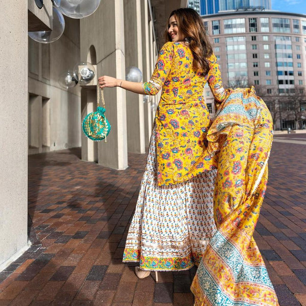 Tremendous Yellow Color Printed Plazo Suit Set For Women