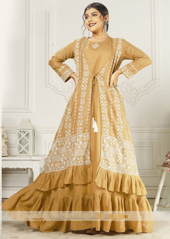 Designer Peach Color Long Frock Koti Gown for Women