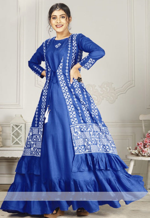Designer Blue Color Long Frock Koti Gown for Women