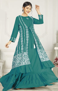Designer Rama Color Long Frock Koti Gown for Women