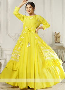 Designer Yellow Color Long Frock Koti Gown for Women