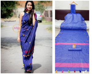 Blue Colored Pure Linen Party Wear Jari Patta With Print Saree For Women