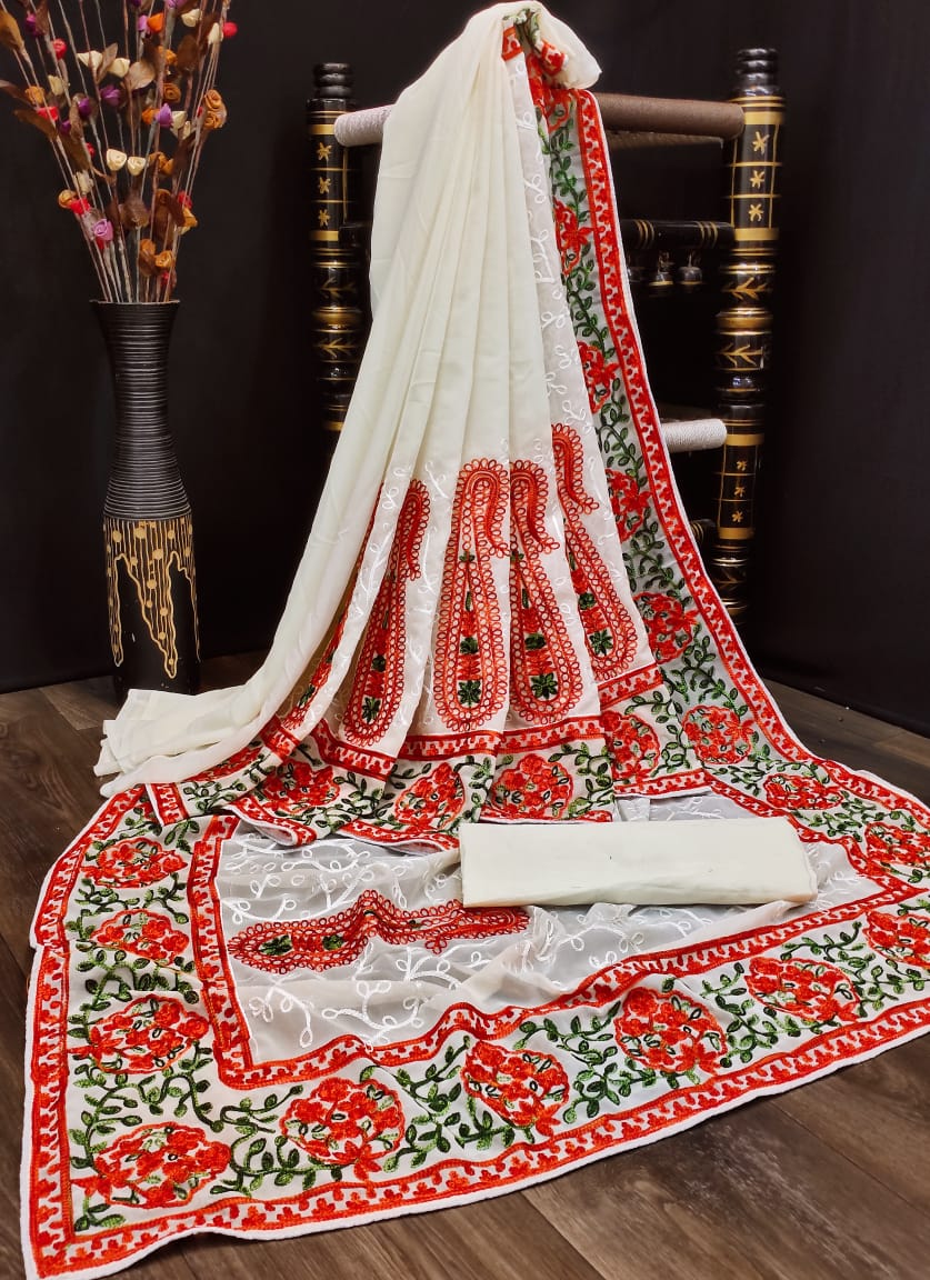 Kashmiri Embroidered Latest Designer Saree with Blouse