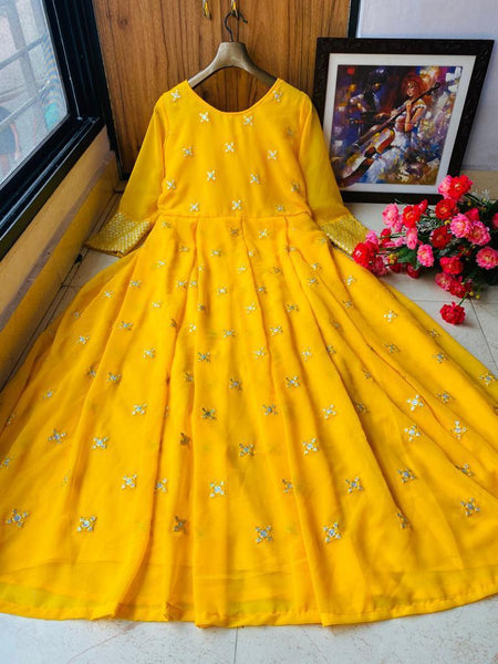 Attractive Party Wear Yellow Color Gown