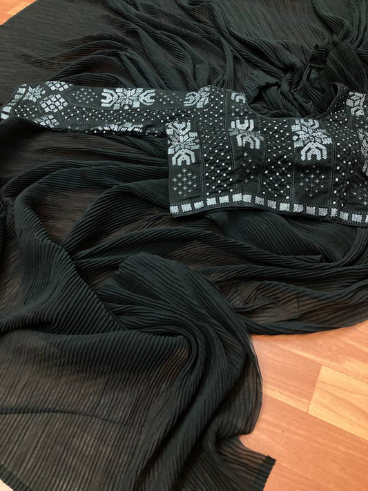 Latest Quality Crush Plated Saree with stitched blouse