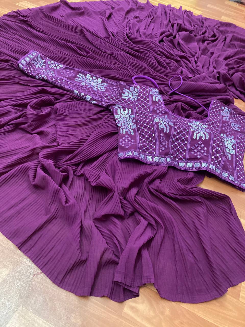 Latest Quality Crush Plated Saree with stitched blouse