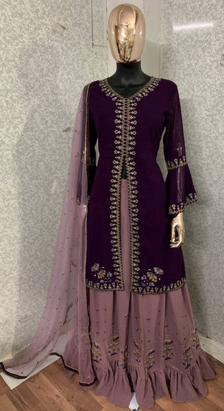 Wine Color Designer Top Lehenga Dupatta Set for women Online