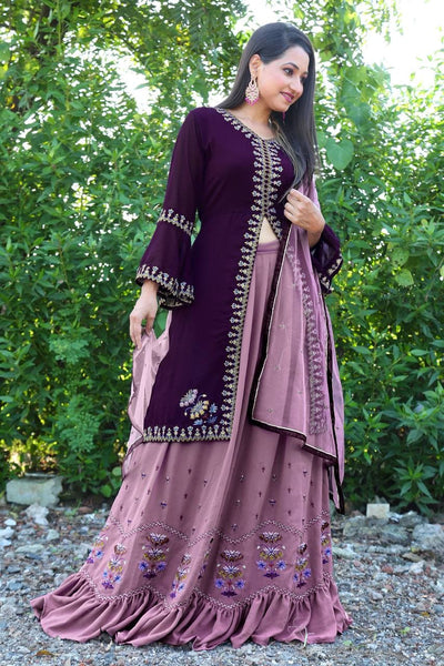 Wine Color Designer Top Lehenga Dupatta Set for women Online