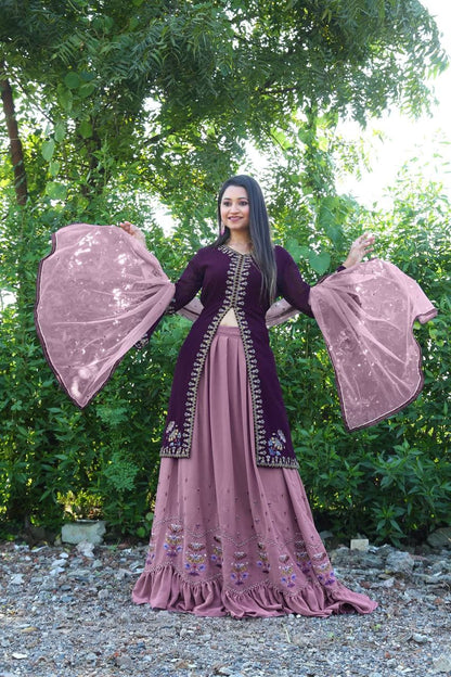 Wine Color Designer Top Lehenga Dupatta Set for women Online